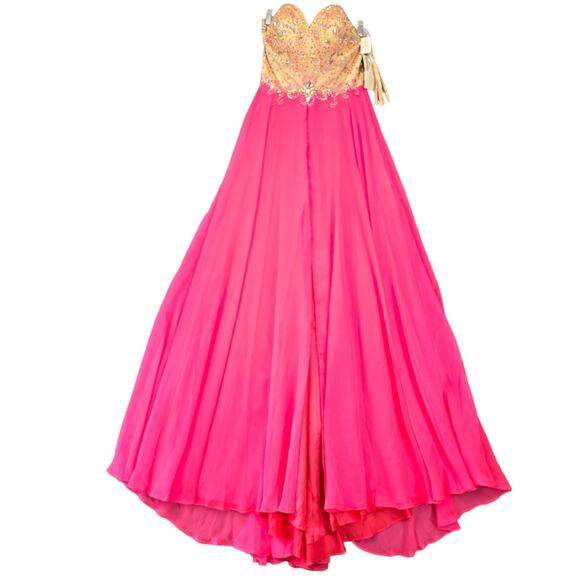 Cassandra Stone Pink Formal Maxi Dress NEW $300 Chiffon Strapless Beads Womens 6 - Picture 1 of 12
